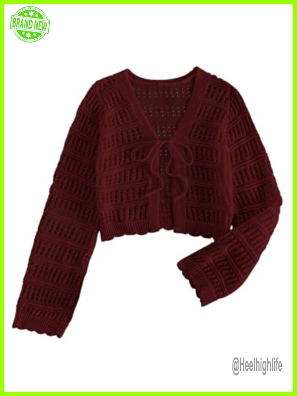 SHENHE Boho Tie Front Crochet Knit Cardigan Crop Top Beach Coverup